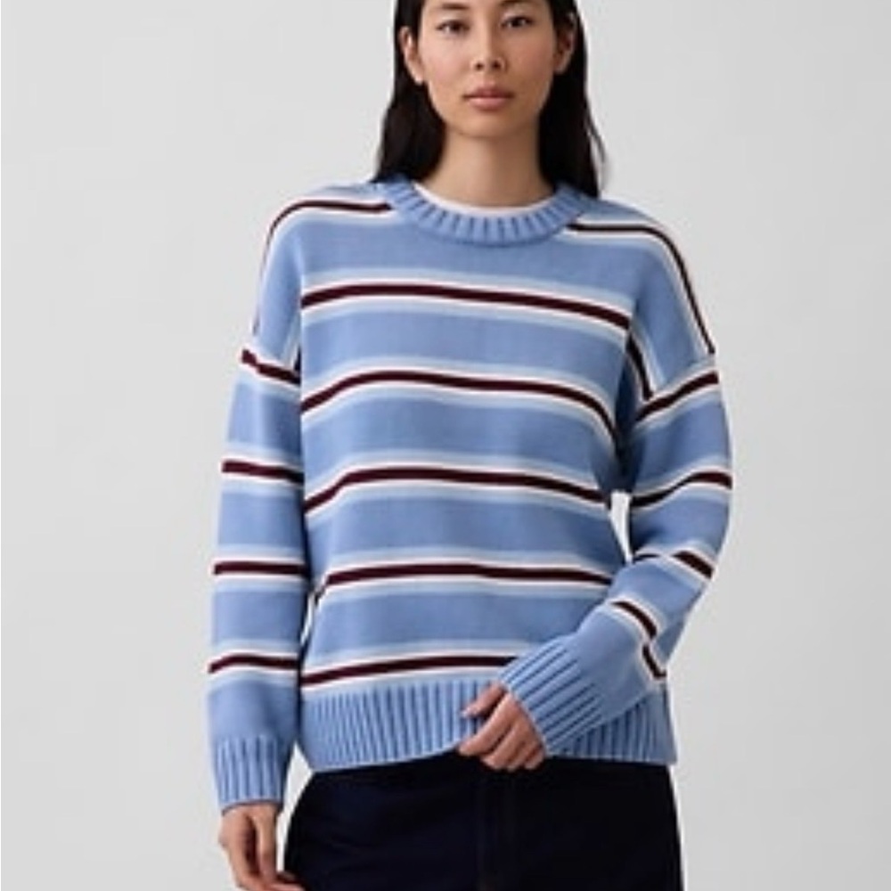 Gap 90’s 100% Cotton Oversized Boyfriend Crewneck Ribbed Striped Blue Sweater
